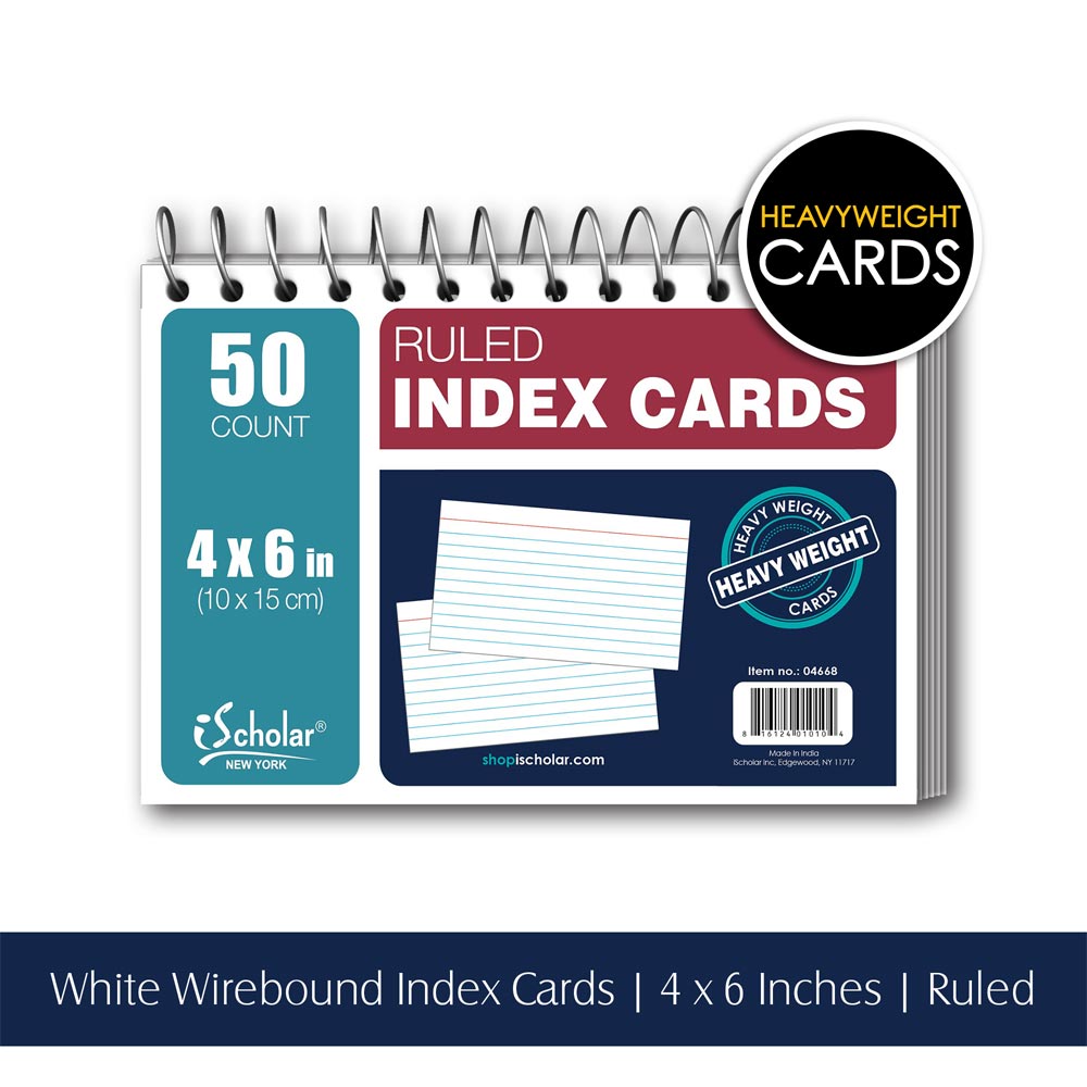 Wirebound White Index Cards 4″ x 6″ Ruled 50 Count 04668 – iScholar NY